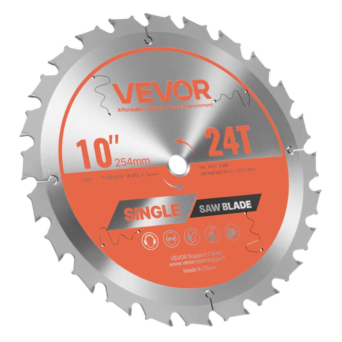 10 Inch Circular Saw Blade for Wood Cutting - 24 Teeth, Orange