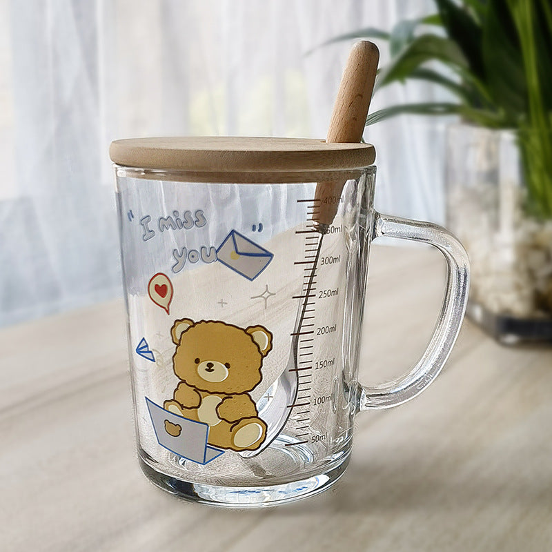 Minimalist Cartoon Glass Water Cup with Straw - Heat-Resistant, 400ML