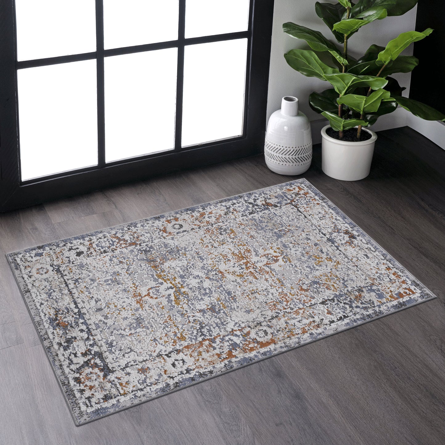 PAYAS 2X3 Ivory Grey Traditional Doormat Rug