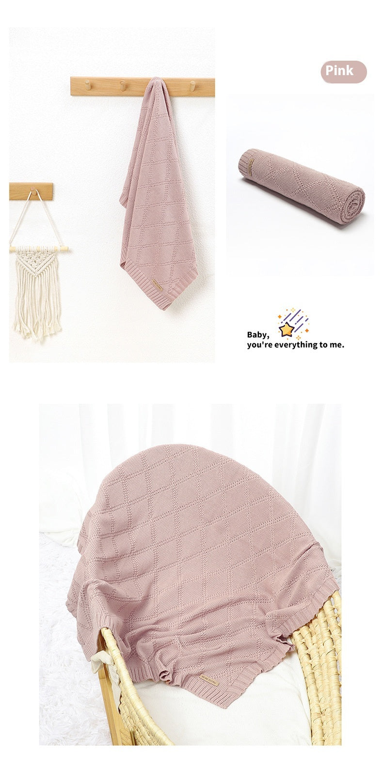 Baby Knitted Blanket 70x90cm Cotton Solid Color Bedding for Toddler
