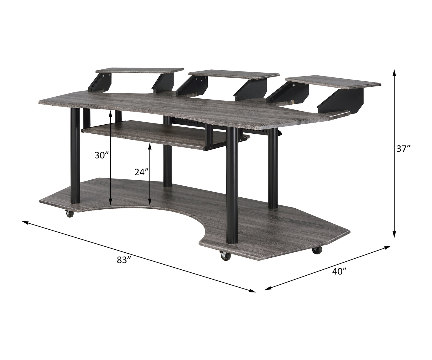 83" Eleazar Music Recording Studio Desk - Dark Oak Finish