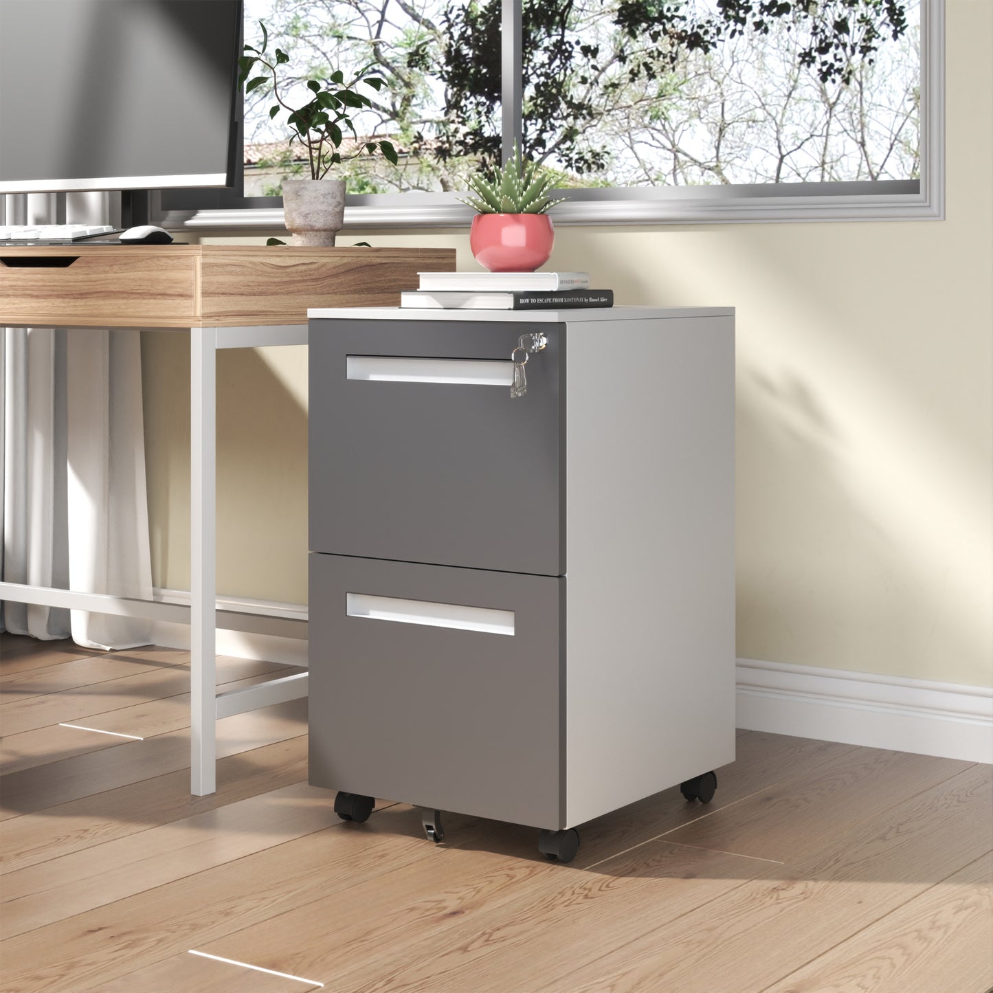 2-Drawer Mobile File Cabinet With Lock, All-Steel Metal Storage On