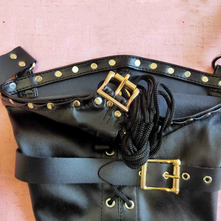 Adult Restraint Toy for Female BDSM Restraints Black Leather Restraint Set
