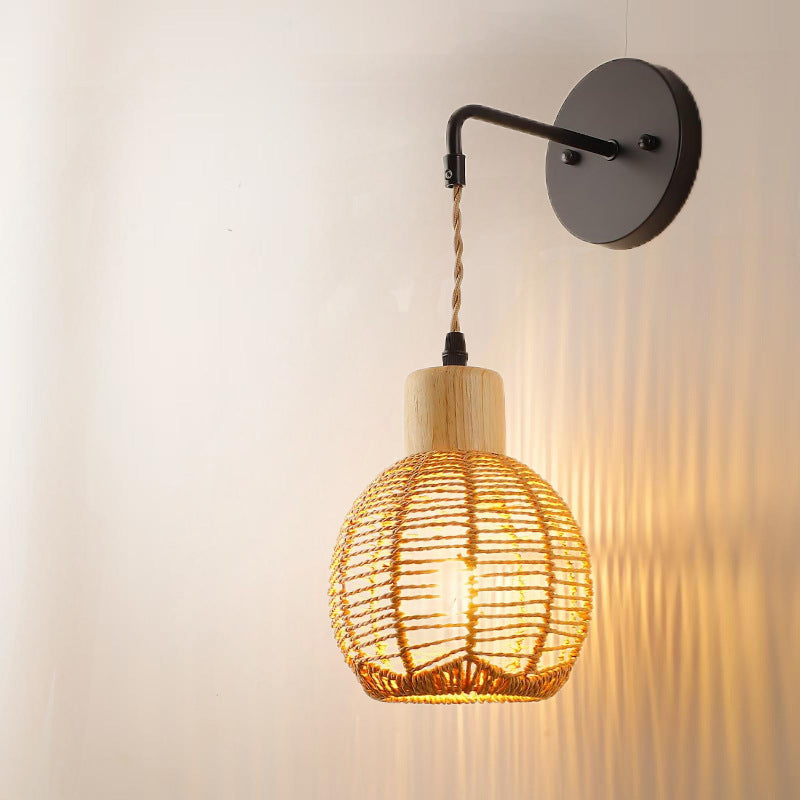 Industrial Style Rattan Wall Sconce with Light Option - Home Decor
