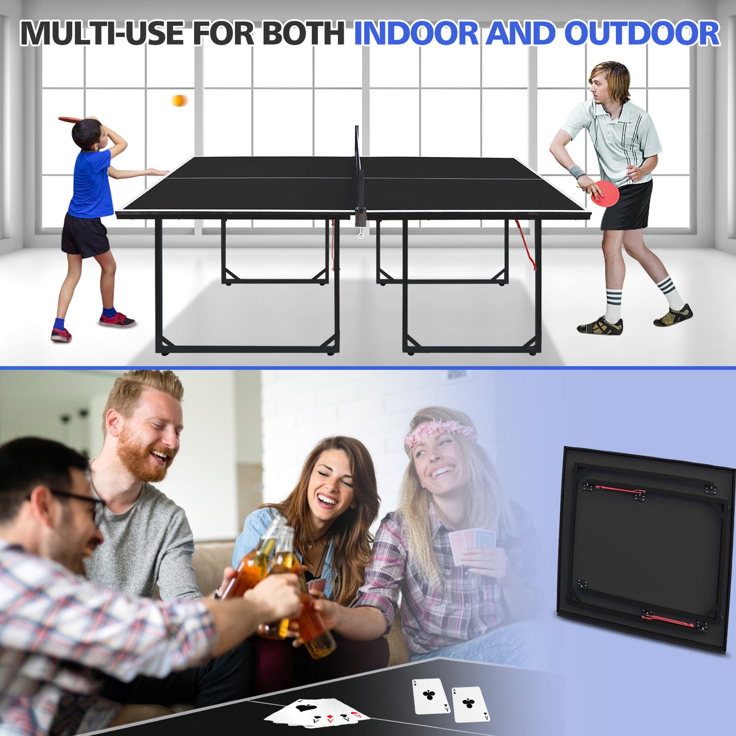 Mid-Size Foldable Table Tennis Table Set - Black
