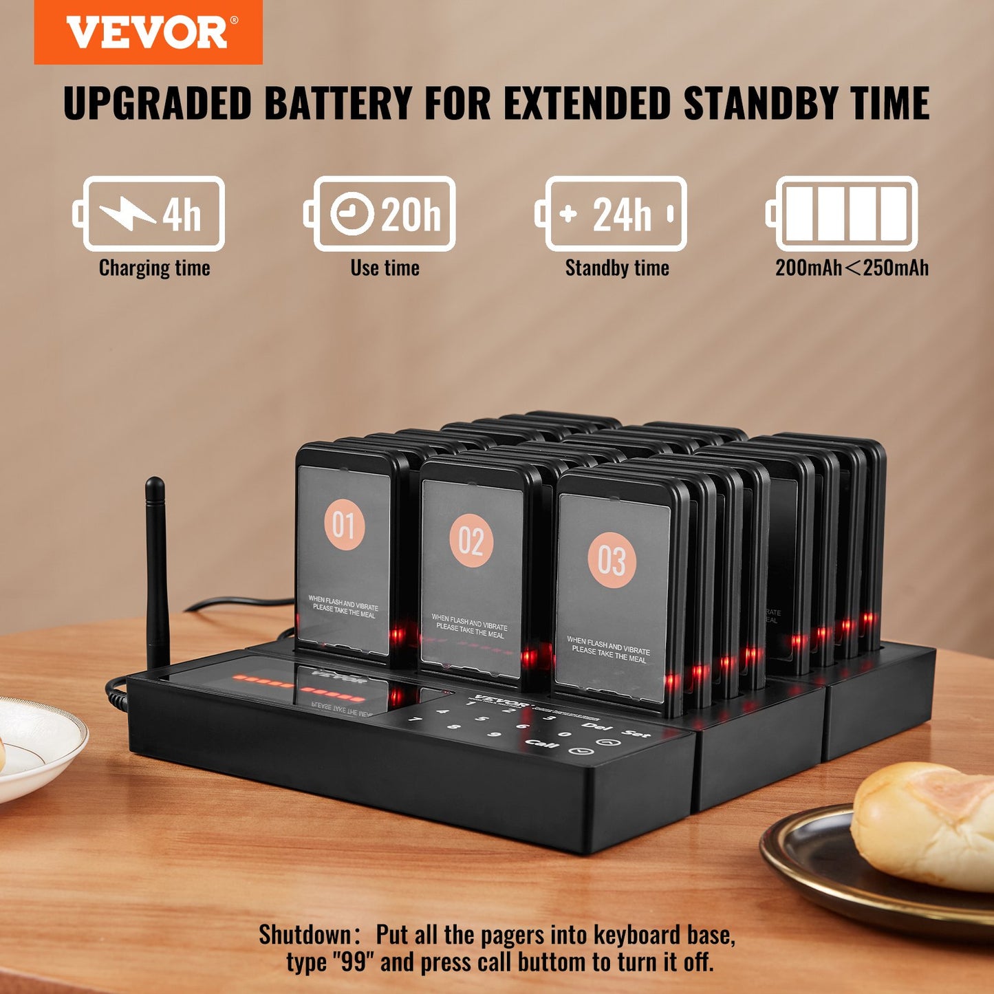 Wireless Restaurant Pager System - 24 Beepers with Vibration & Flashing
