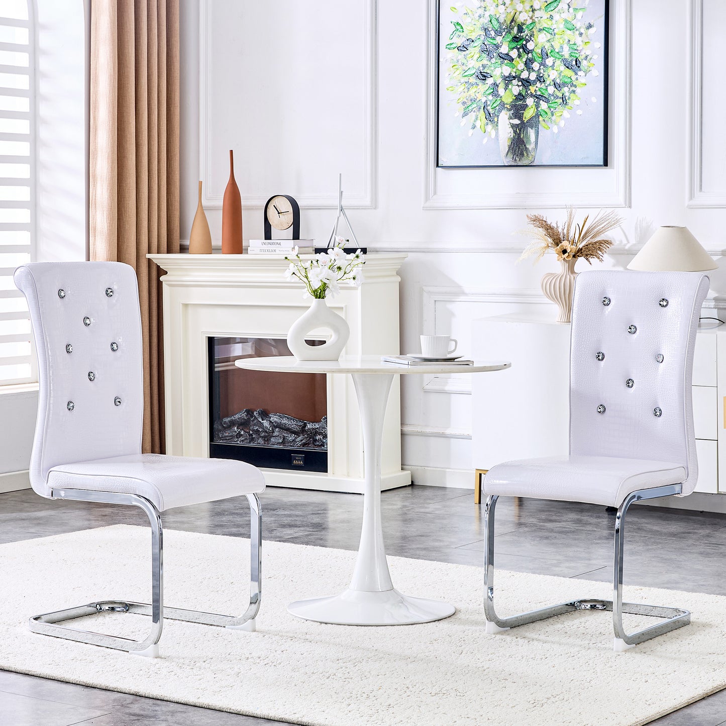 Set Of 2,Retro Alligator Skin Upholstered Dining Chairs,with Crystal