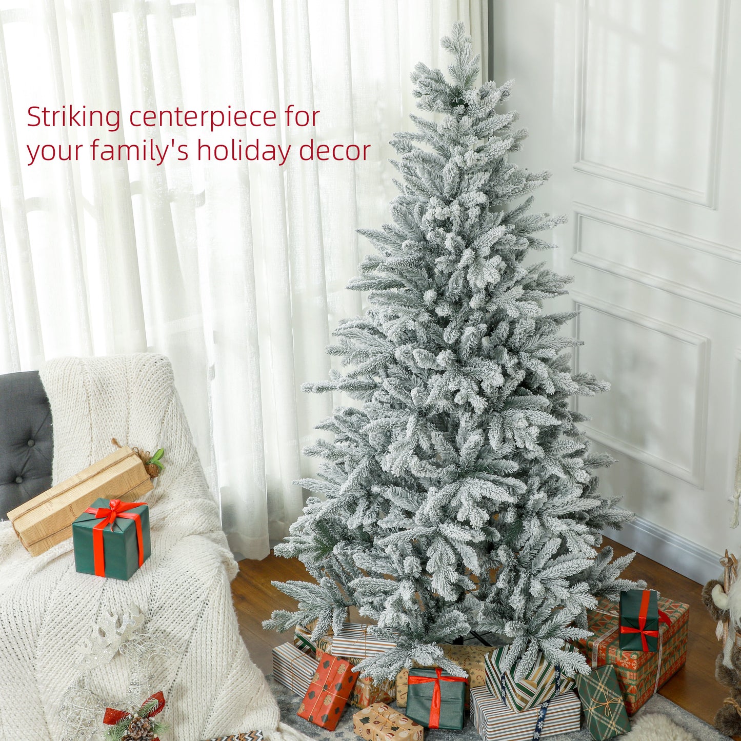 6ft Snow-Flocked Artificial Christmas Tree with Hinged Design