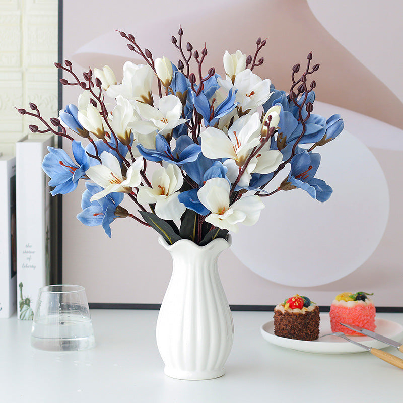 Artificial Magnolia Flower Bouquet - Fake Home Decor Flowers for Indoor & Photography