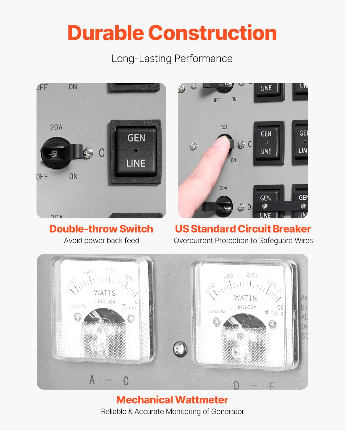 Manual Transfer Switch 30A 7500W NEMA 3R Weatherproof Generator Switch Kit