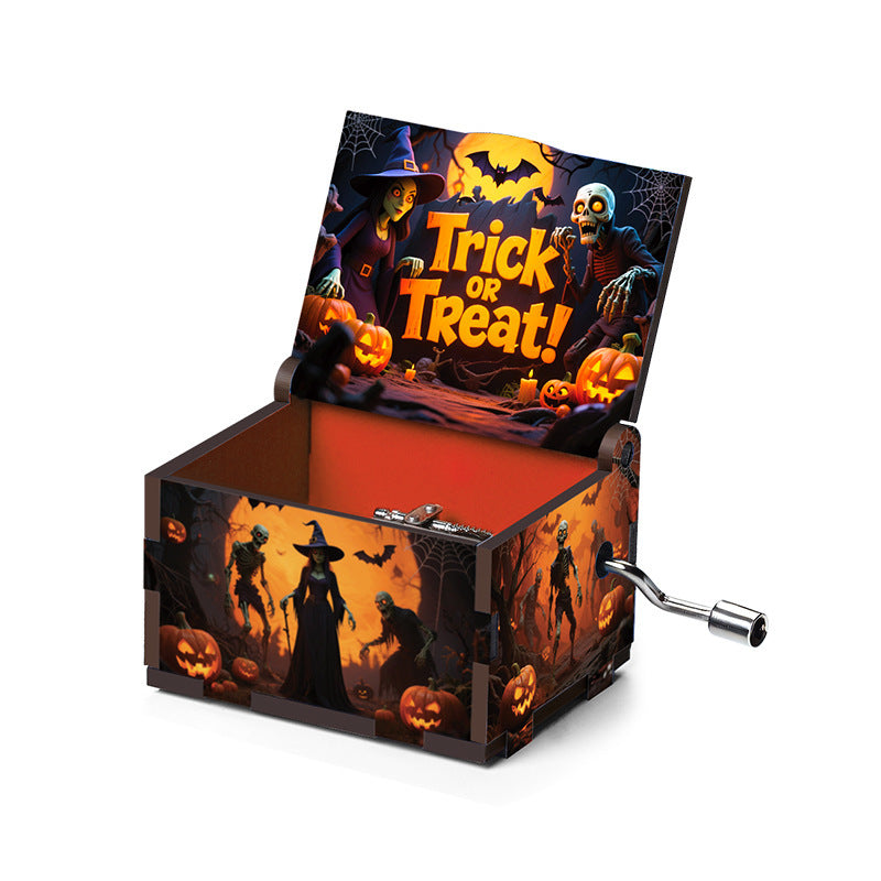 Halloween Wooden Music Box with Spooky Style - Holiday Gift Decor