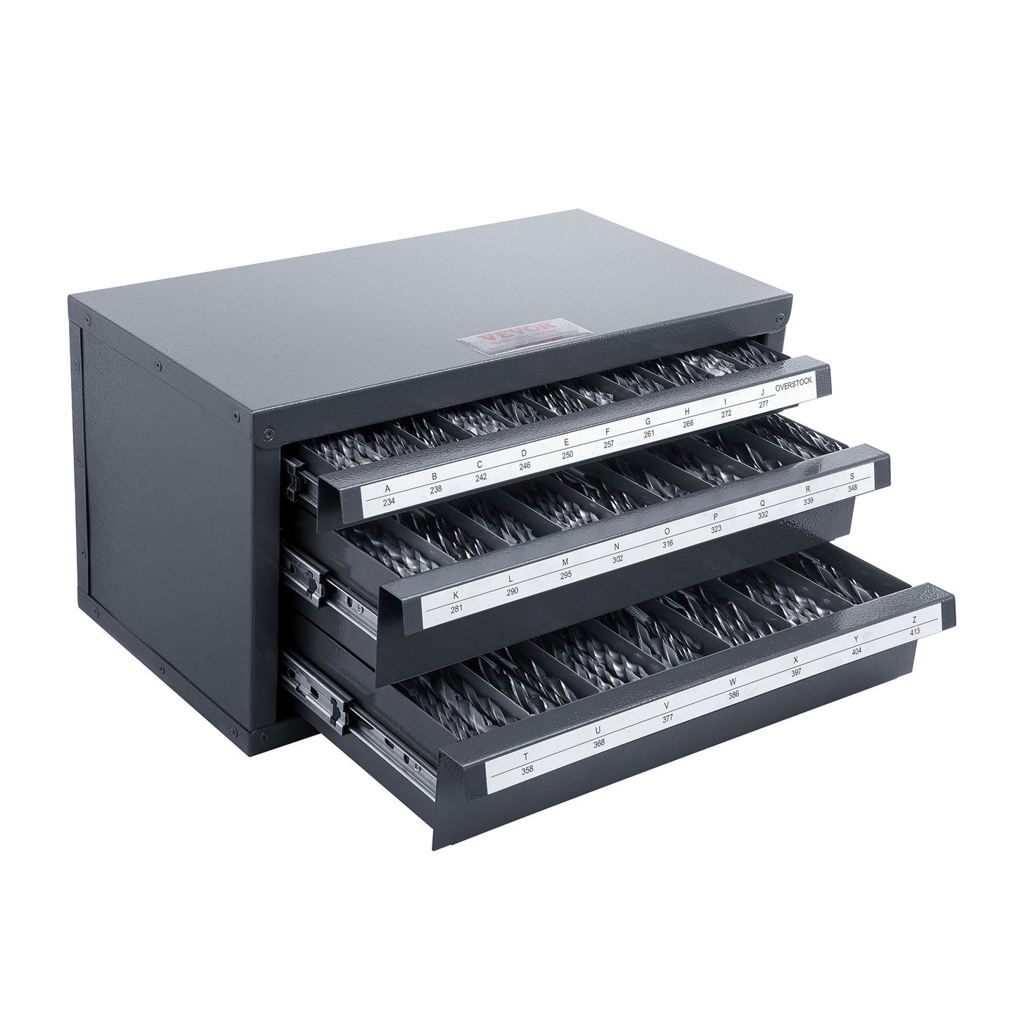 Steel Drill Bit Dispenser Cabinet with Labels - 3 Drawer Organizer for A to Z Bits