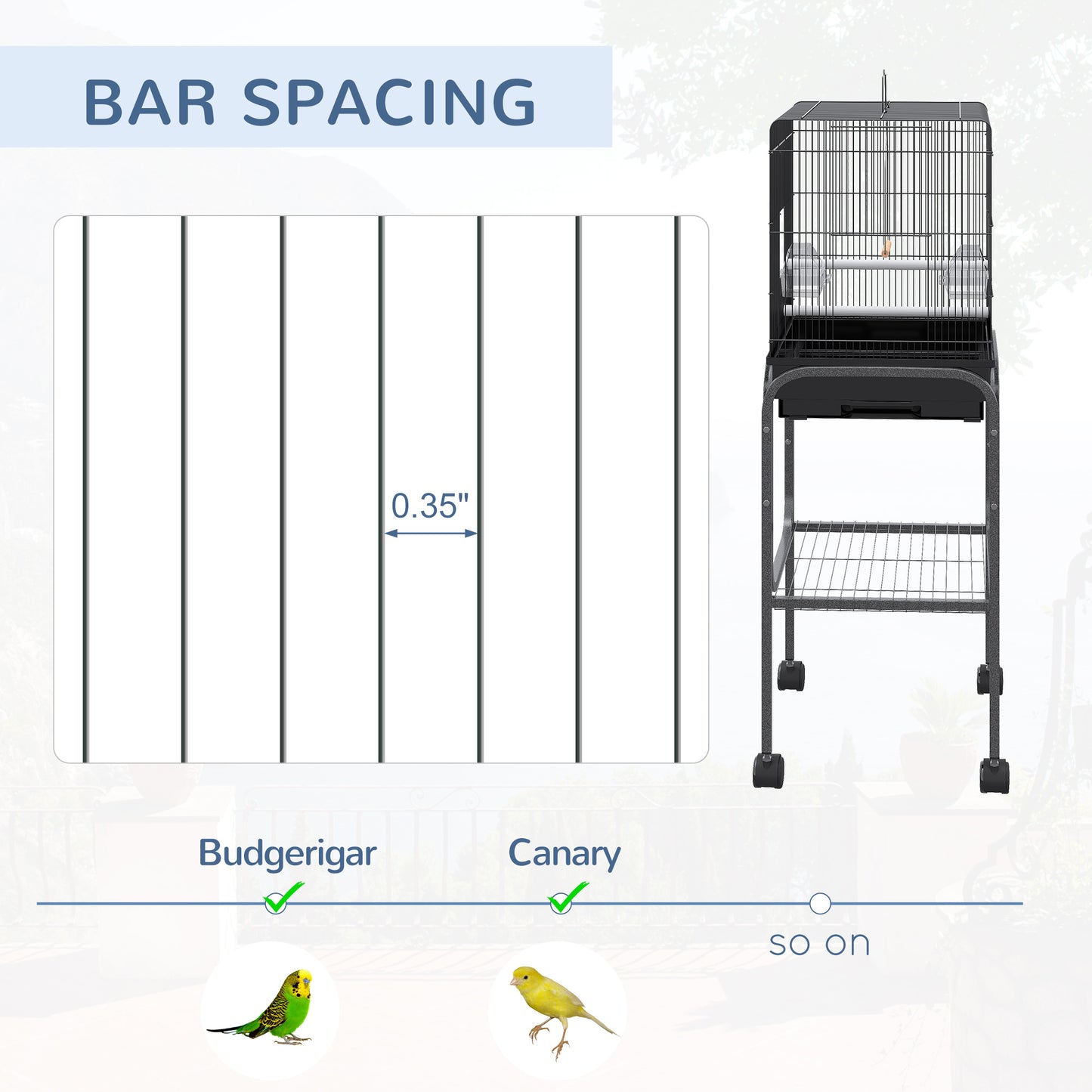 45-Inch Metal Bird Cage with Wheels & Storage Basket, Black Parrot Aviary
