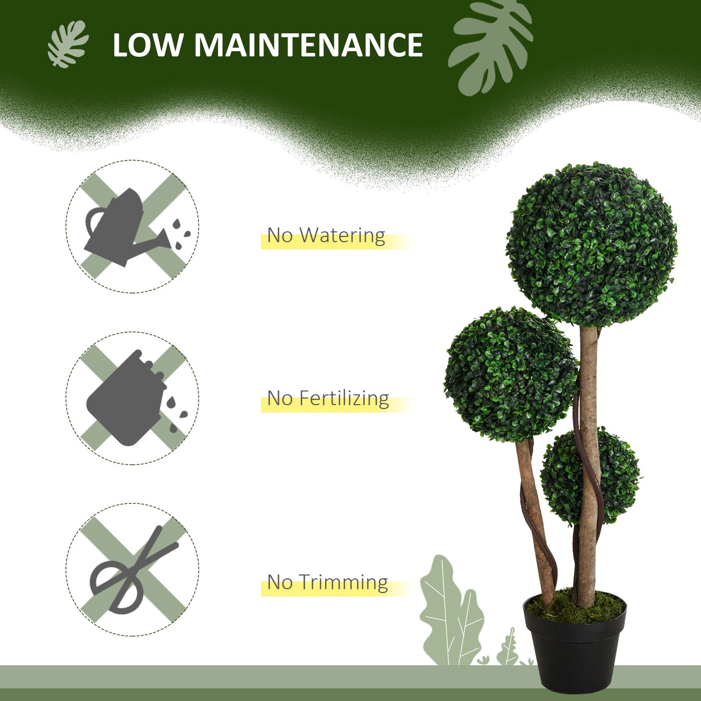 Artificial Boxwood Tree in Pot - 35.5 Inch Dark Green Topiary