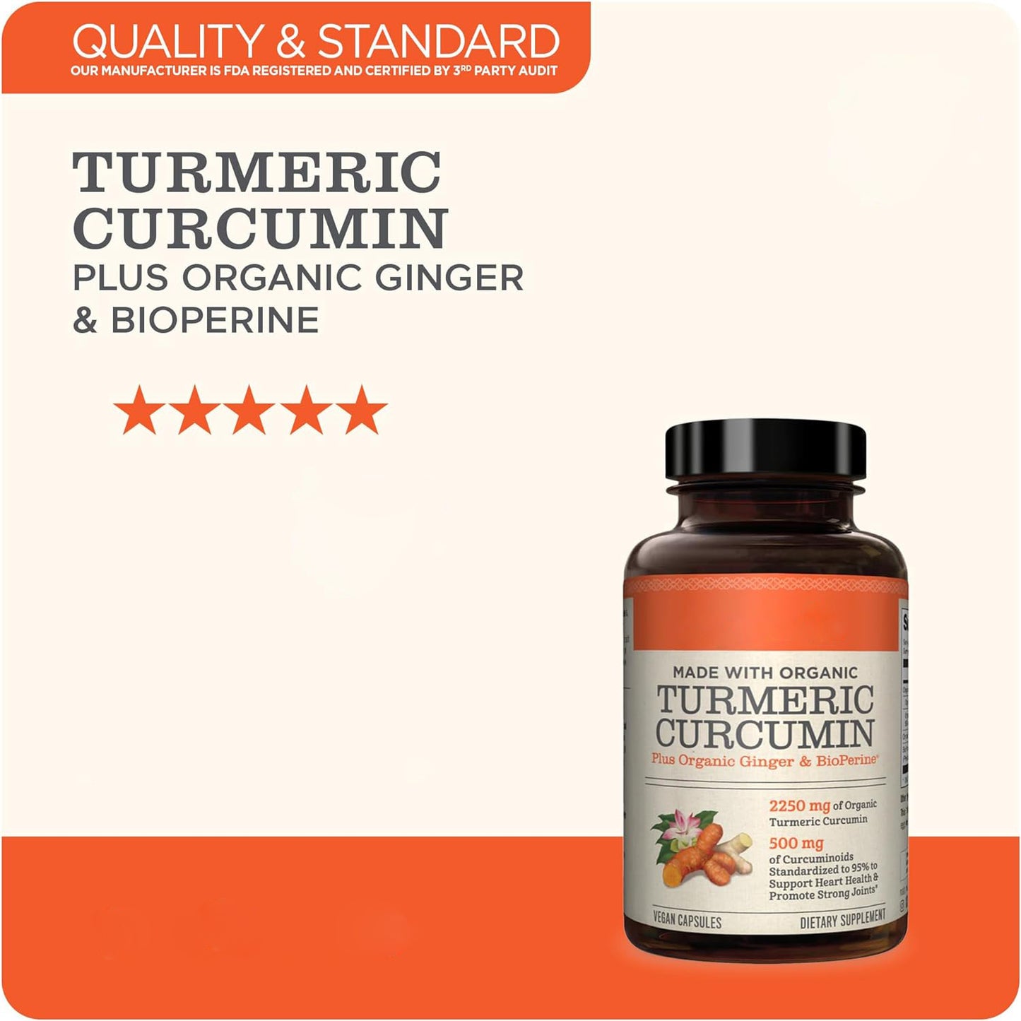 Turmeric Capsules with Black Pepper Extract - 2250mg | Natural Health Supplement