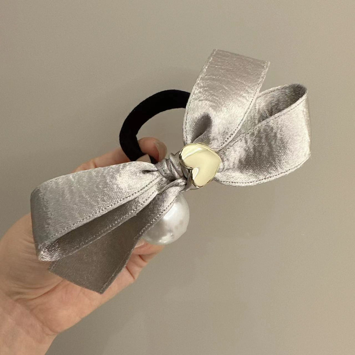 Pearl Bowknot Hair Scrunchie - Heart Design
