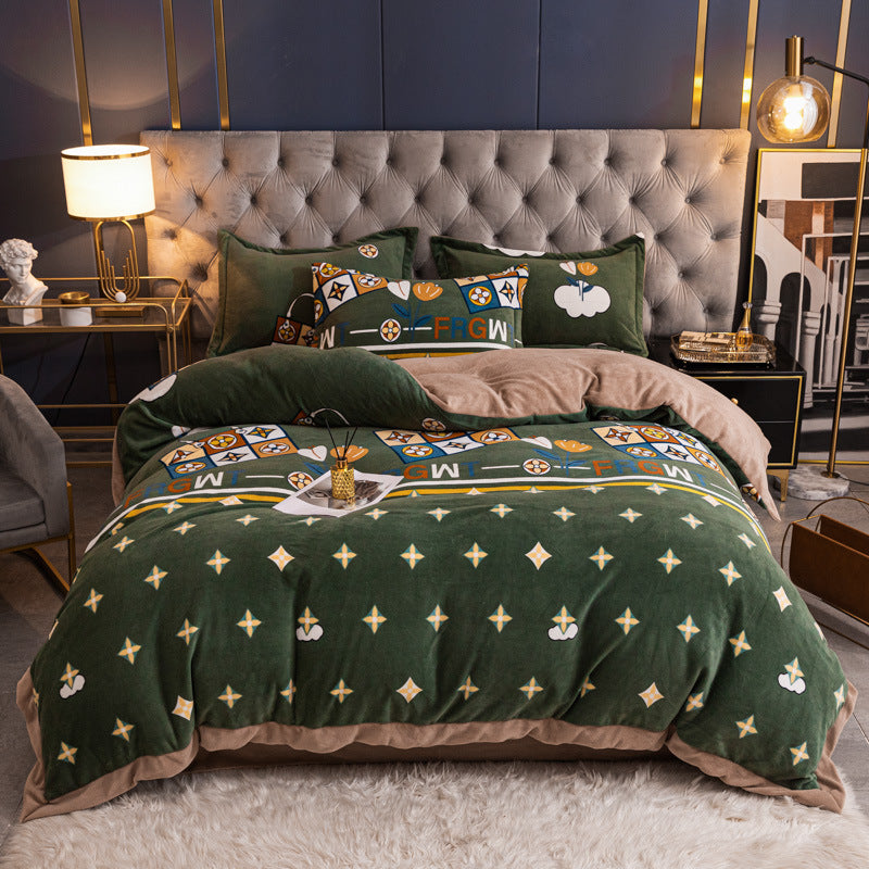 Nordic Thick Velvet Bed Sheet Set - Double-Sided Warm & Cozy Bedding