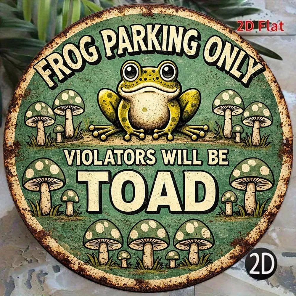 Funny Frog Parking Sign - Metal Tin 8" x 8"