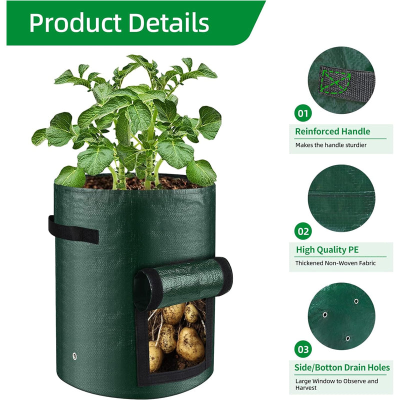 6 Pack 10 Gallon Heavy Duty Garden Potato Grow Bags with Handles & Flap