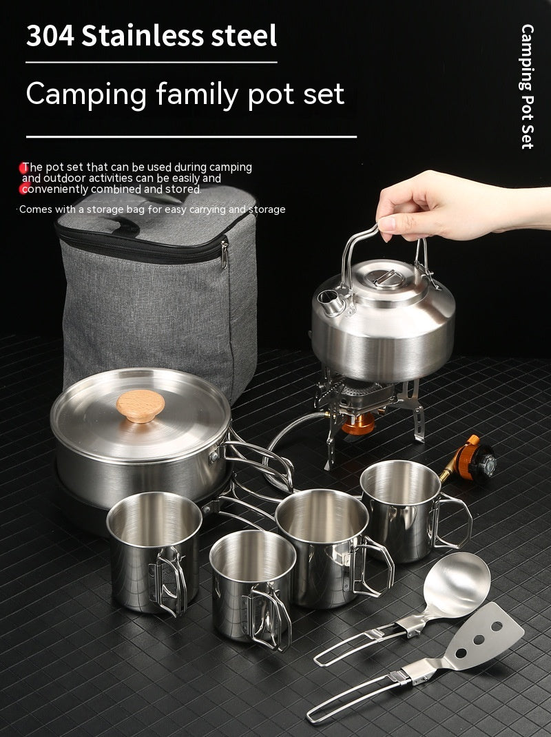 Portable Outdoor Cookware Set with Folding Pans & Windproof Gas Stove