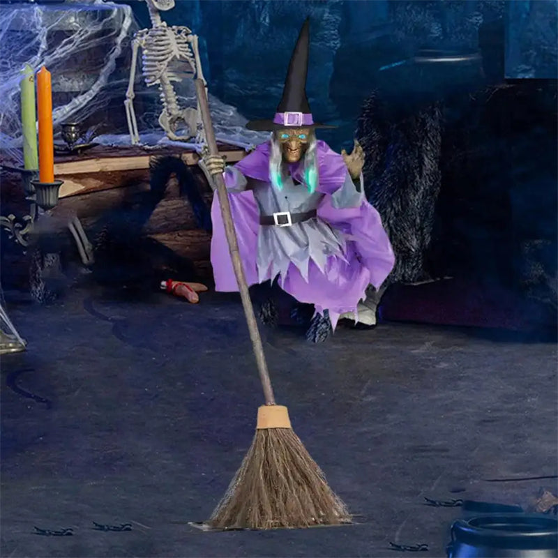 Large Flying Witch Halloween Decoration Outdoor Animatronic Horror Prop with Sound