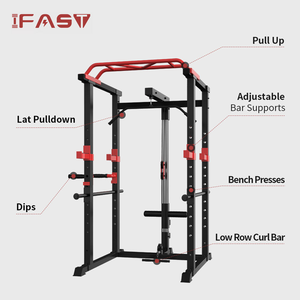 Adjustable Power Cage Squat Rack - 1000lbs Capacity, Black