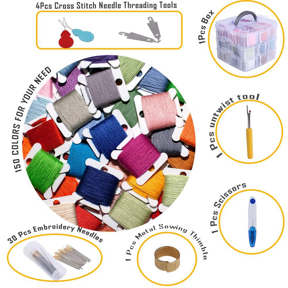 150-Color Cross-Stitch Thread Set with Accessories and Winding Plate