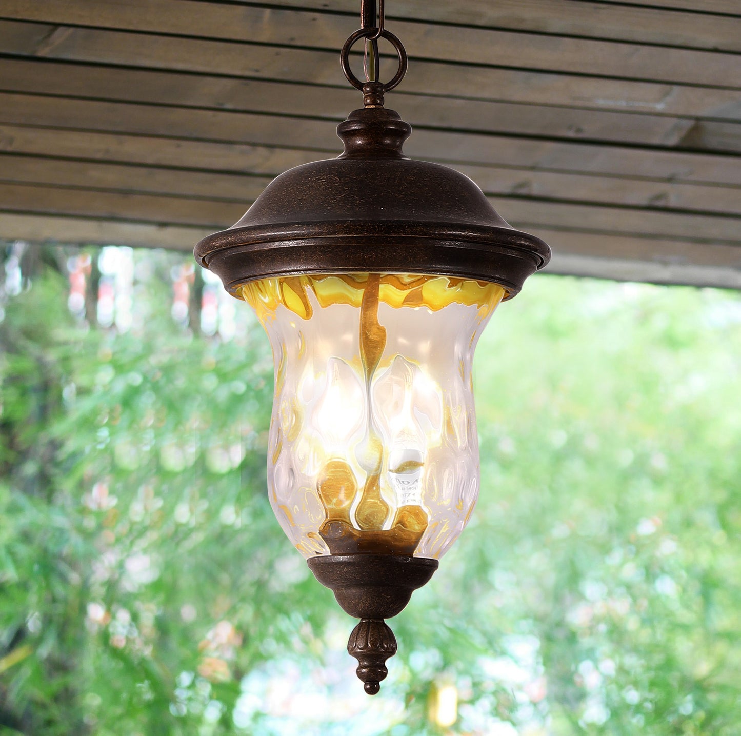 Rustic Outdoor Hanging Lantern - Weatherproof Vintage Pendant Light