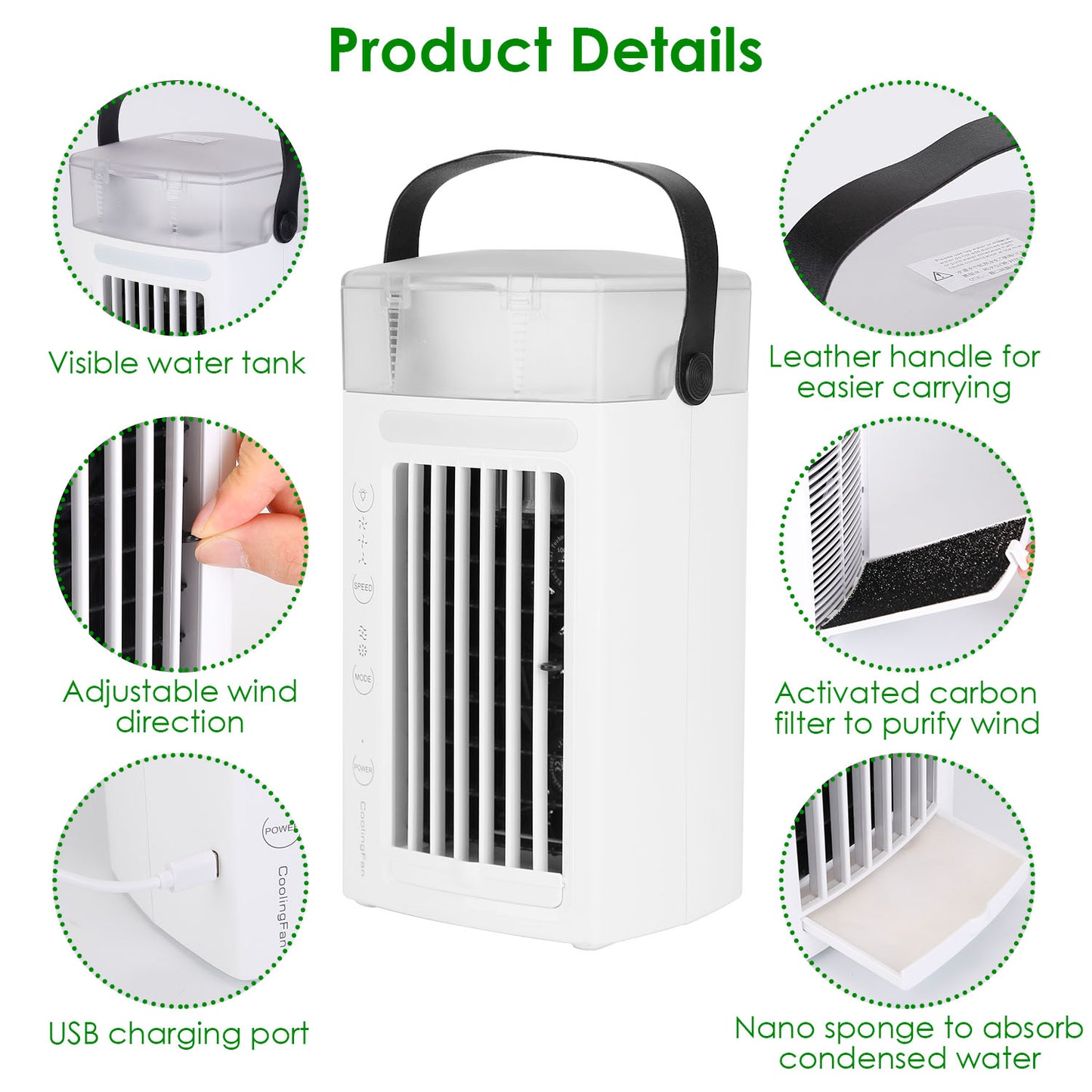 Portable Air Conditioner Fan - 4 in 1 Evaporative Cooler with 3 Speeds & Nightlight