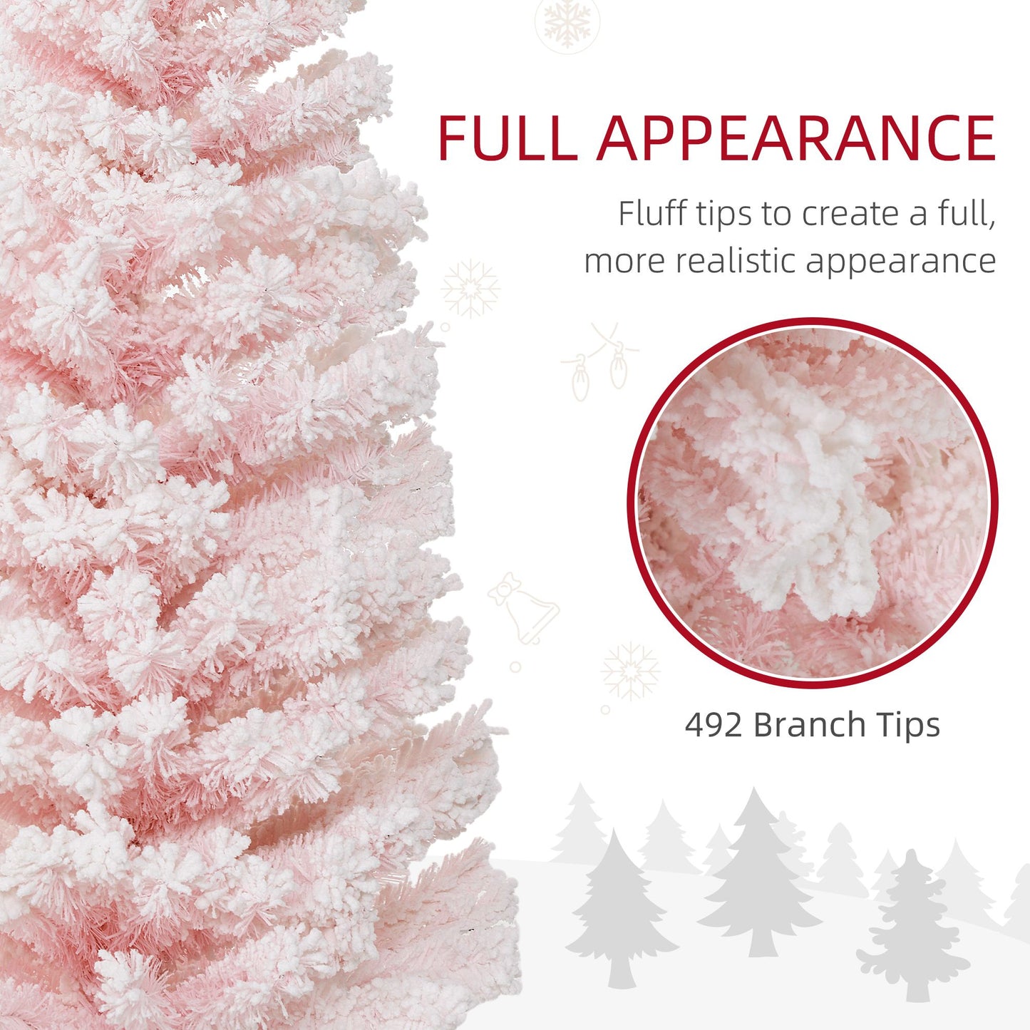 6ft Snow Flocked Pencil Christmas Tree with Metal Stand - Pink