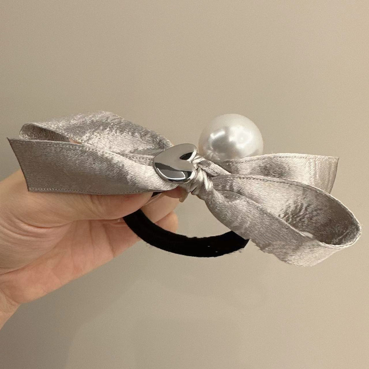 Pearl Bowknot Hair Scrunchie - Heart Design