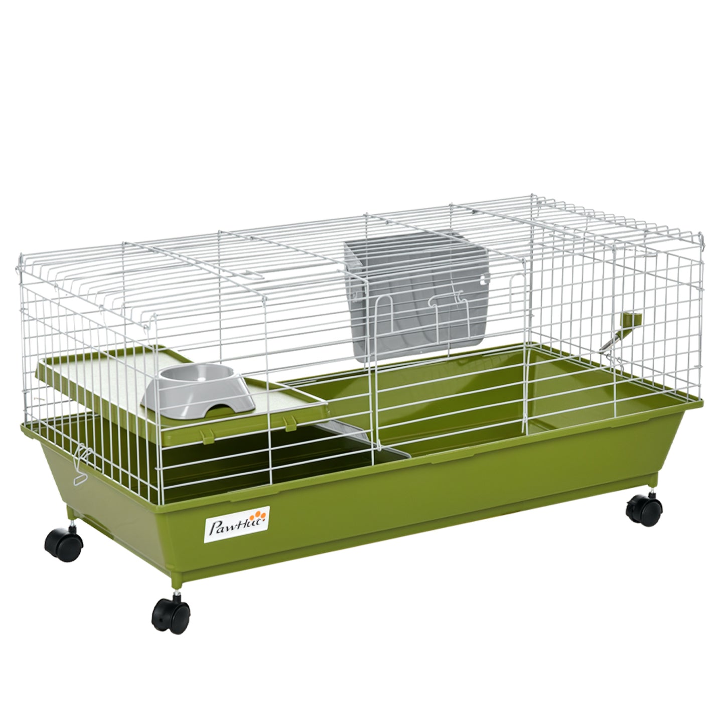 Small Animal Cage with Food Dish Water Bottle & Ramp, Green, 35"L