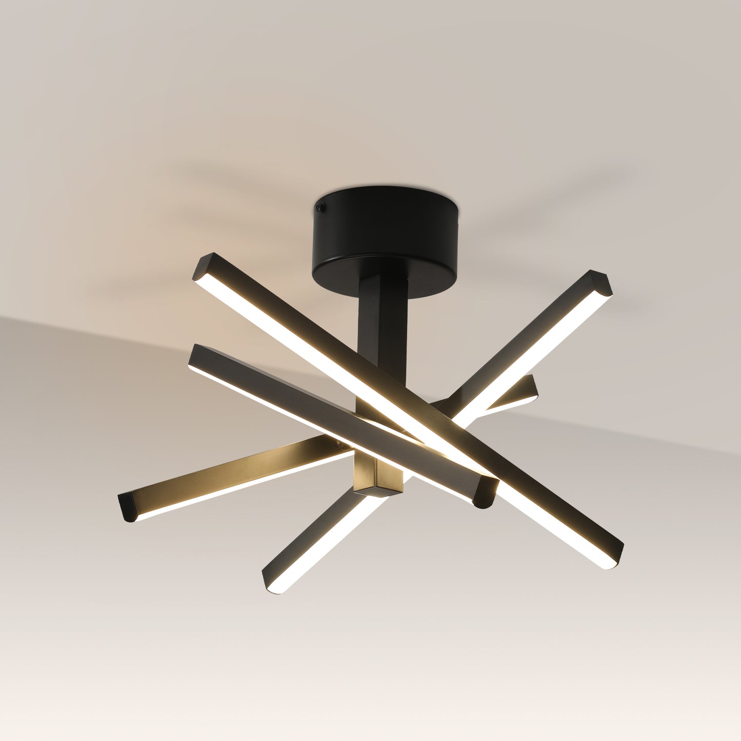 12 Inch LED Ceiling Light - Geometric Starburst Design, Black Finish