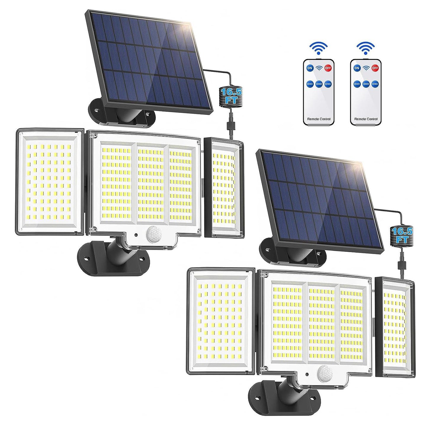 Outdoor Solar Motion Sensor Light 348 LEDs Waterproof 3-Head Security Lamp with Remote