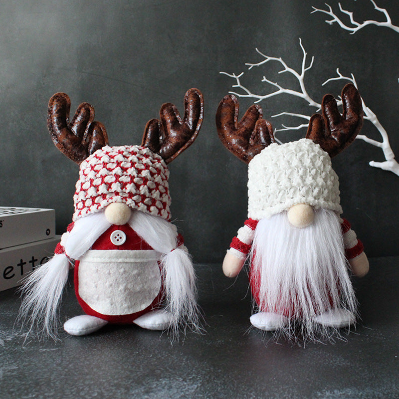 Christmas Antler Faceless Old Man Doll Decor for Holiday Festive Home