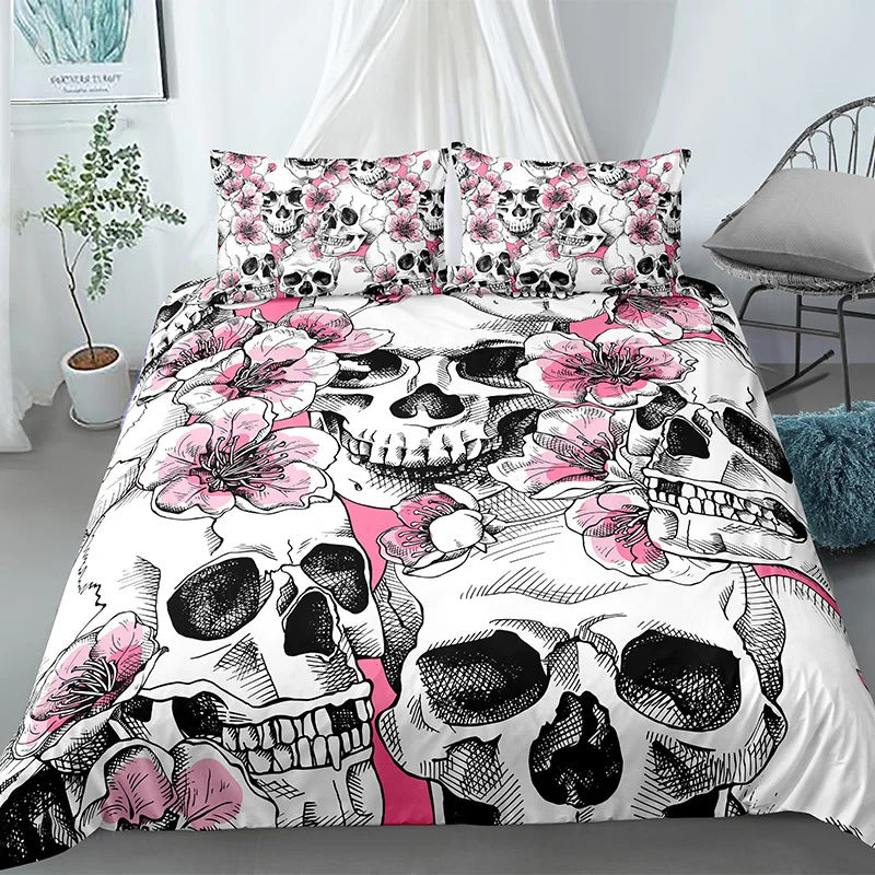 Halloween Skull Print Down Quilt Cover Set Gothic Home Textiles