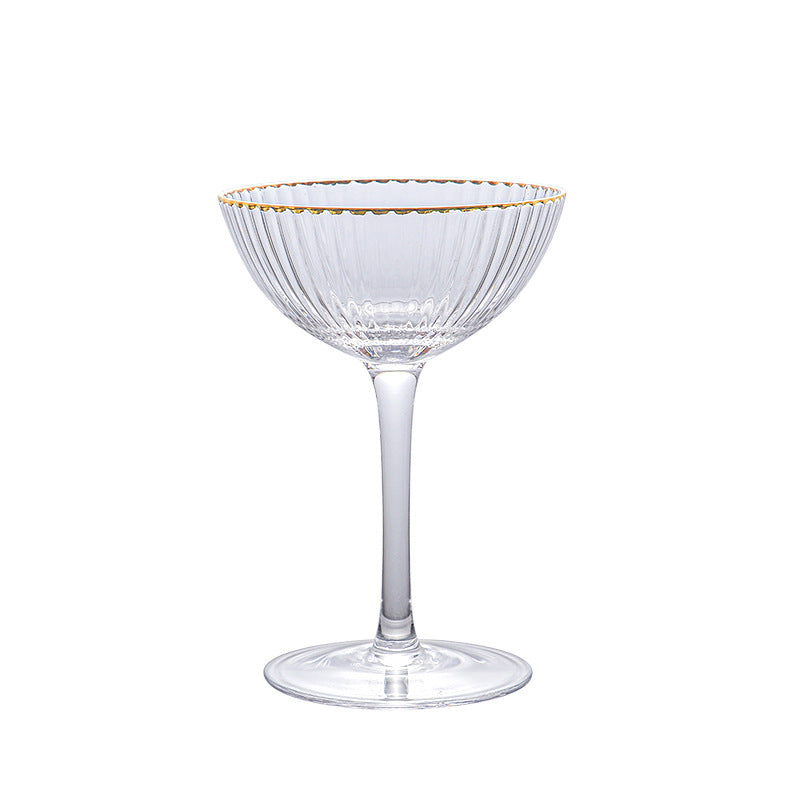 Gold Rim Striped Ice Cream Cup Tall Crystal Glass 1 or 2 Pack - Transparent