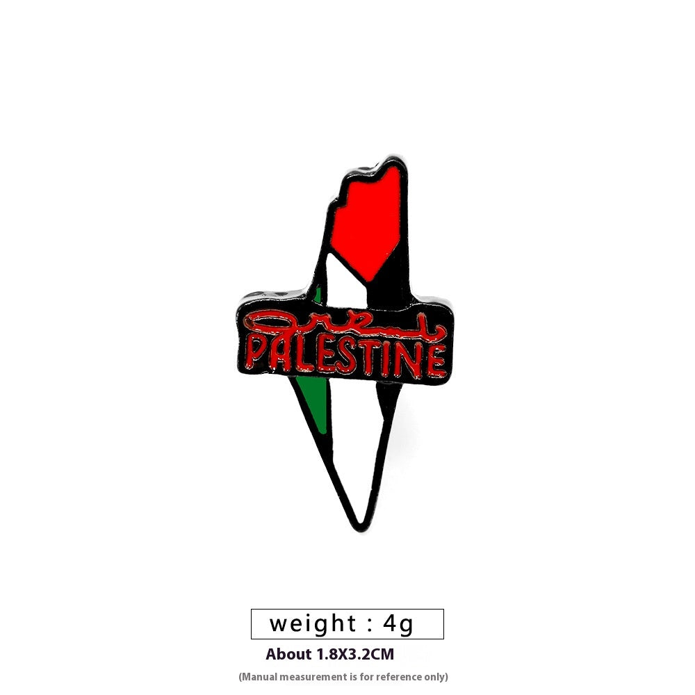 Free Palestine Flag Brooch Pin - Gold & Black Badge for Clothes & Accessories