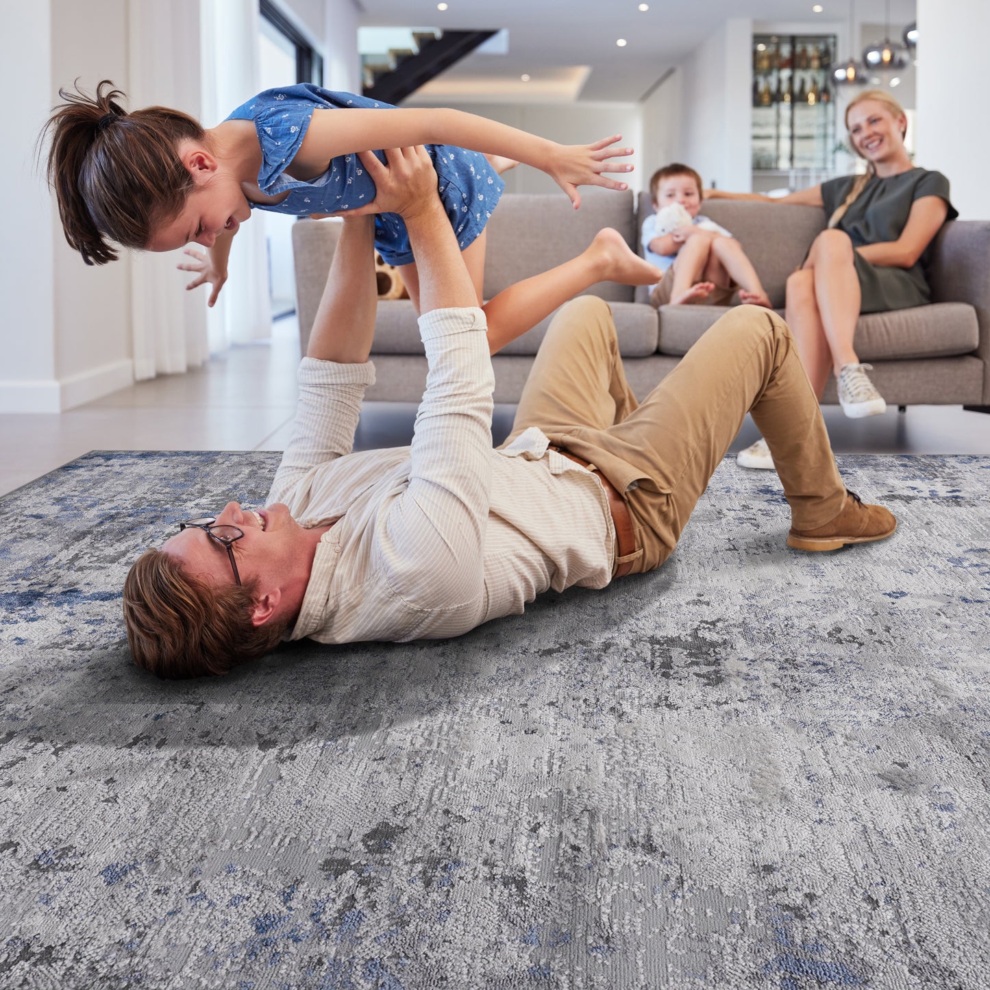 MARFI 8X10 Silver Blue Abstract Area Rug