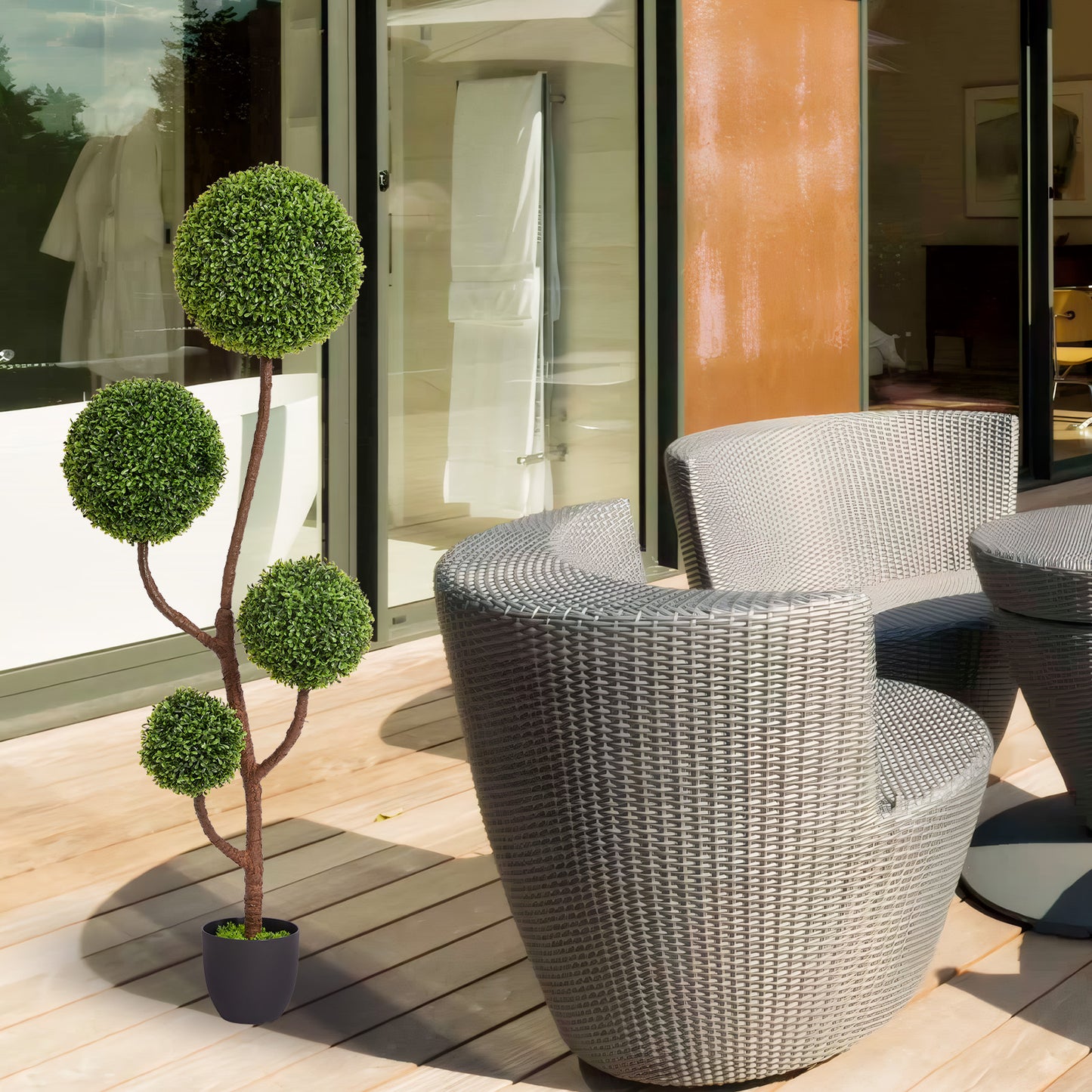 5FT Artificial Boxwood Topiary Tree - Triple Ball Shaped Faux Plant