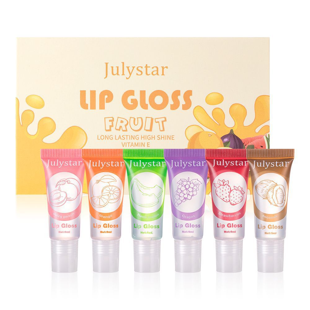 Vitamin E Moisturizing Fruit Lip Oil Set - 6-Piece Transparent Lip Gloss