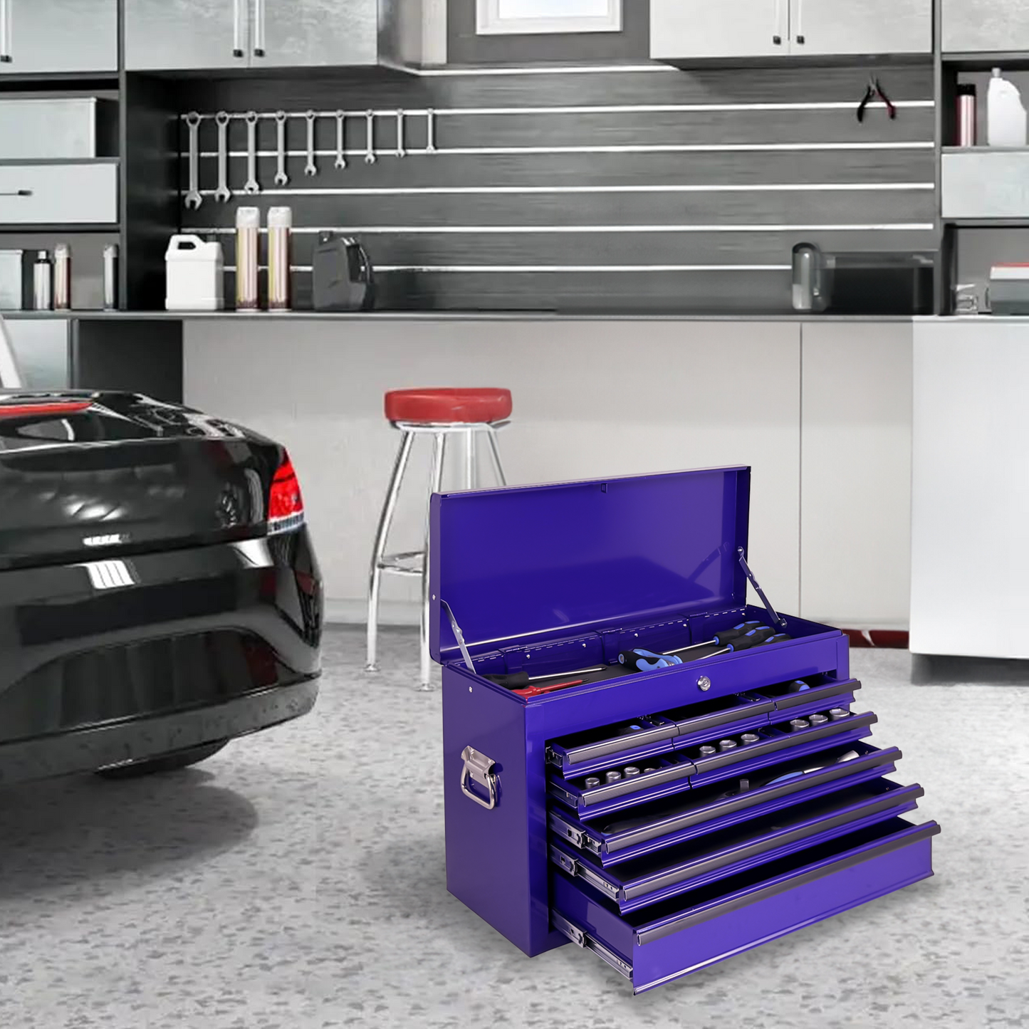 Purple Heavy Duty Metal Tool Box 24-Inch with 9 Drawers & Locking System