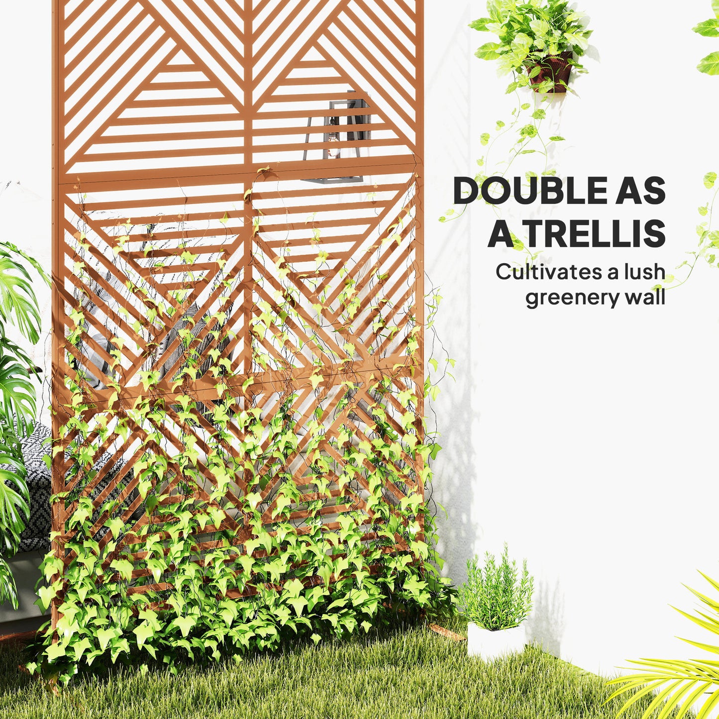 Outdoor Privacy Screen with Trellis - Brown Rhombus Design