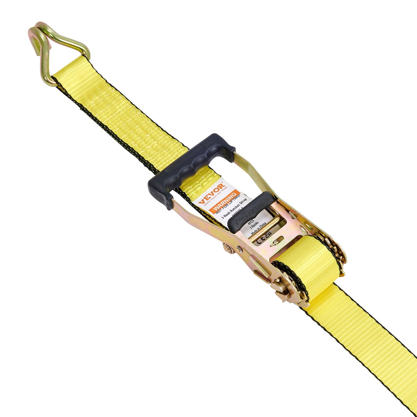 Heavy Duty Ratchet Tie Down Straps 4 Pack - 5000 Lb Break Strength, Double J Hooks, 2x15 ft, Yellow