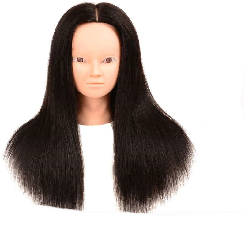 Real Hair Styling Head for Haircut Perm & Dye - Black with Makeup