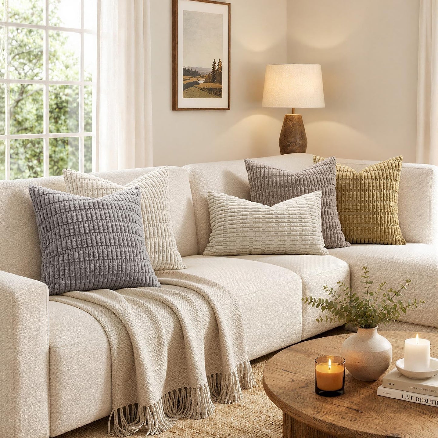 Set of 2 Soft Corduroy Pillow Covers 18x18 Inch - Cream White