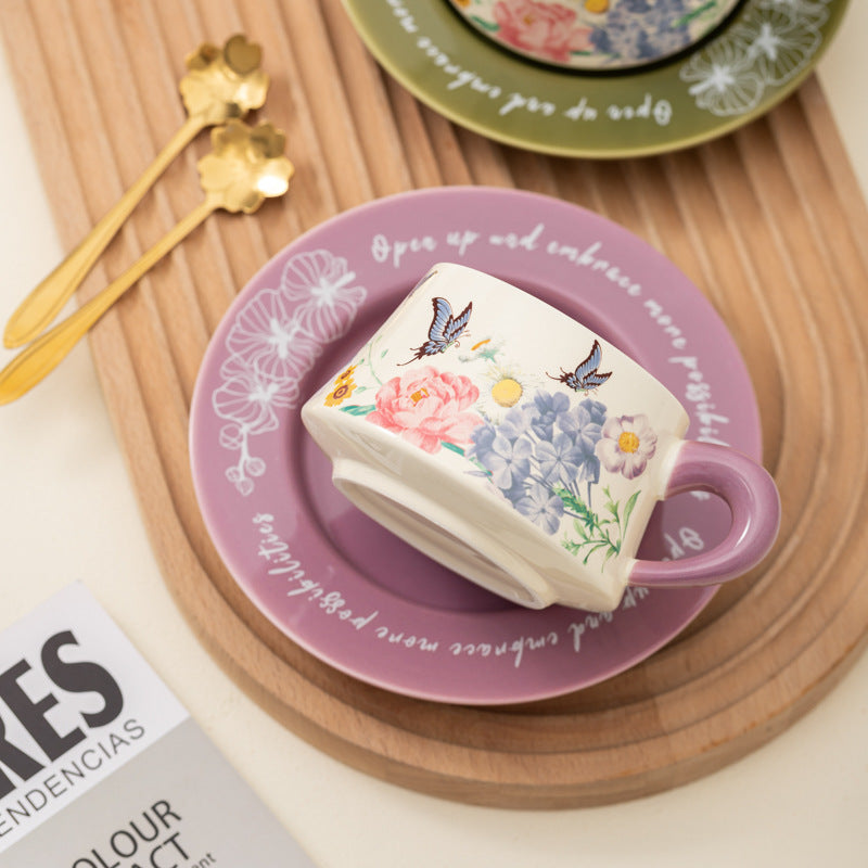Ceramic Butterfly Coffee Cup and Saucer Gift Set - Vintage Kitchen Drinkware