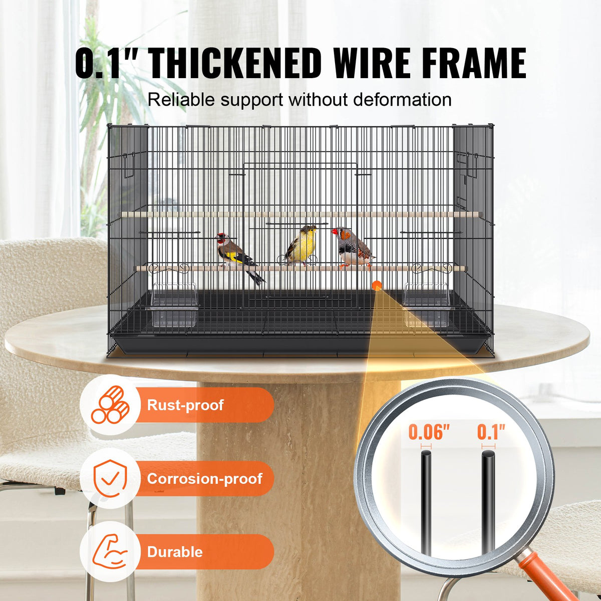 Large 30 Inch Metal Bird Cage with Rolling Stand for Parrots & Finches - Black