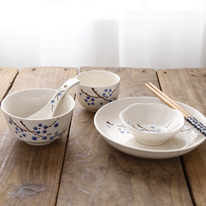 Japanese Style 6-Piece Rice Bowl Set with Chopsticks, Plates & Saucers