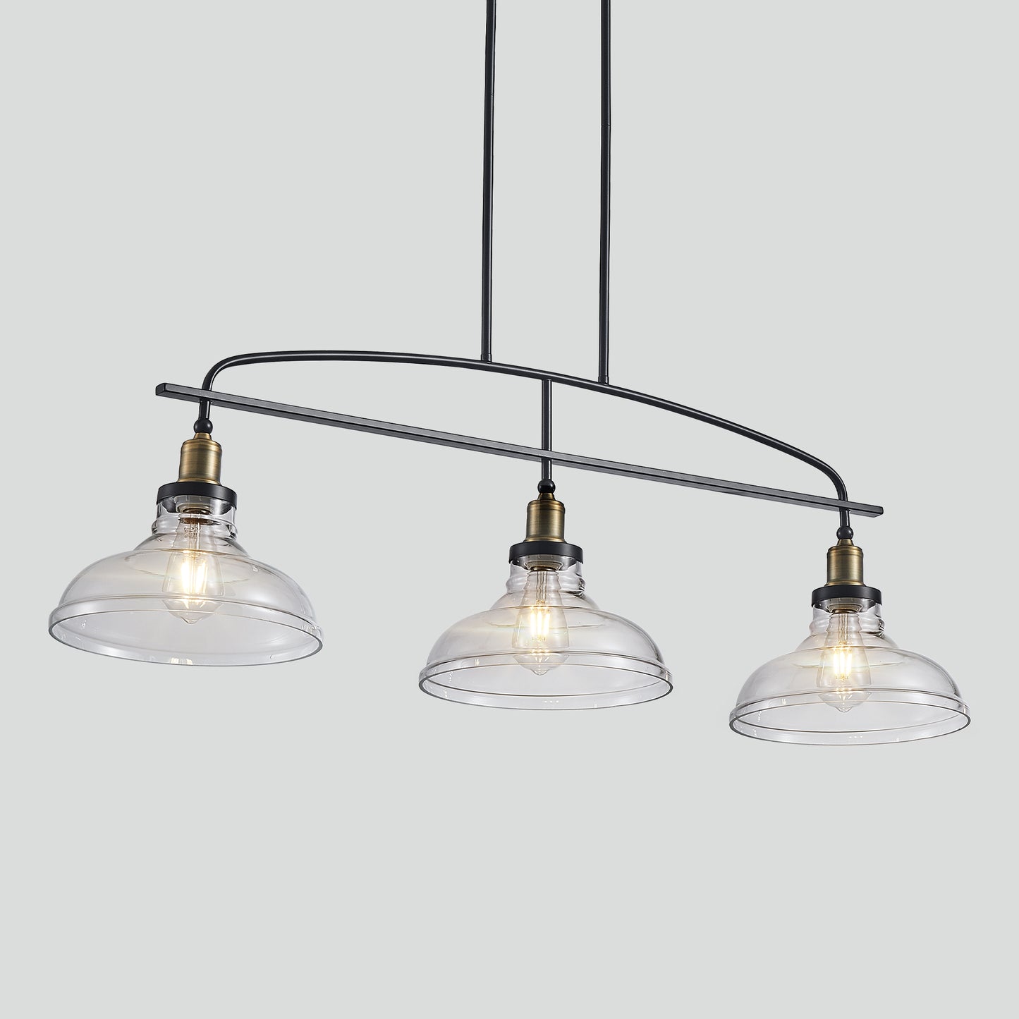 Industrial 3-Light Pendant Chandelier with Clear Glass Shades